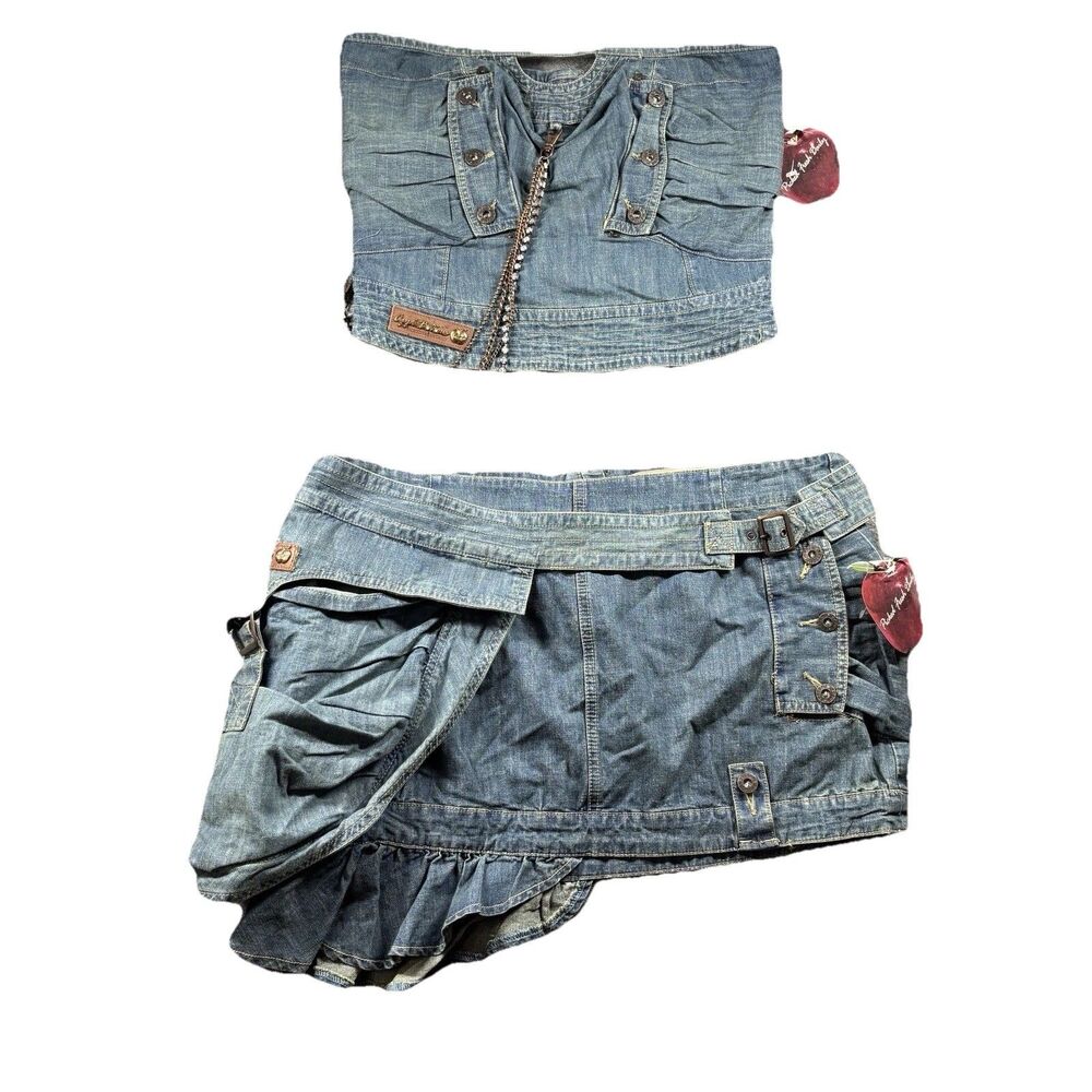 Apple Bottoms Women Skirt Tube Top Denim Vintage NEW Micro Mini Belt Bag 11/12